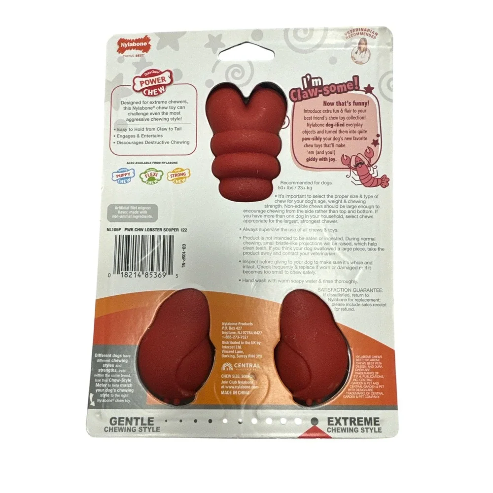 Power Chew Lobster Dog‎ Toy Filet Mignon 1 Count (XL - 50+ Lbs) By Nylabone